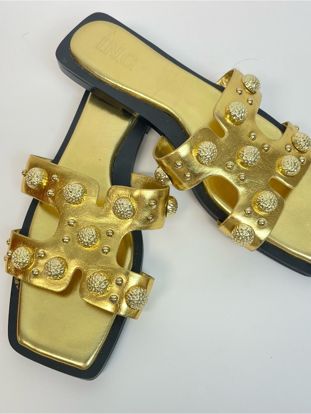 Inc International Concepts Gold Studded Slide Sandals - Women’s Size 8